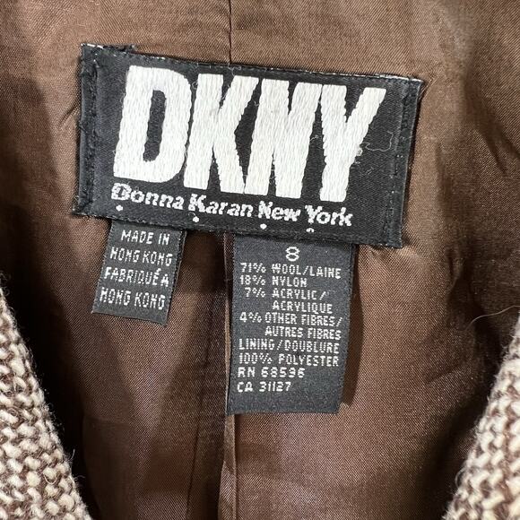 DKNY Women’s Wool Tweed Blazer Size M 8 Brown Timeless Office Preppy Old Money - Picture 3 of 7